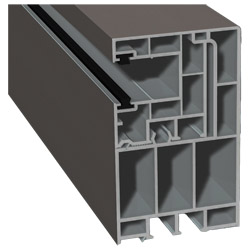 Adapterprofil 55x90 mm Lg. 6,50 mfoliert, Revision außen <(>&<)>Rollladenführung 40x47 mm Lg. 6,50 mmit zwei schwarzen BürstenGK Grau436 6047 QUARZGRA Produktbild