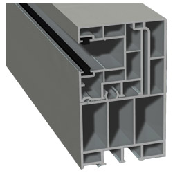 Adapterprofil 55x90 mm Lg. 6,50 mfoliert, Revision außen <(>&<)>Rollladenführung 40x47 mm Lg. 6,50 mmit zwei schwarzen BürstenGK Grau436 1015 ALUX WEI Produktbild