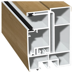 Adapterprofil 80x58 mm Lg. 6,00 mfoliert, Revision außen <(>&<)>Rollladenführung 57x30 mm Lg. 6,00 mGK Braun, mit zwei schwarzen Bürsten321 1005-148 I Produktbild