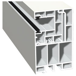 Adapterprofil 55x90 mm Lg. 6,50 mfoliert, Revision außen <(>&<)>Rollladenführung 40x47 mm Lg. 6,50 mmit zwei schwarzen BürstenGK Weiß456 5053 ALTWEIß Produktbild