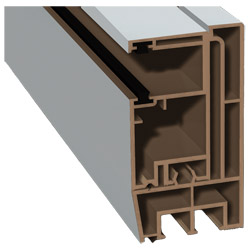 Adapterprofil 80 x 43 K Lg. 6,00 für äußere Revisionsklappe incl. Rolladenführung 57 x 30 mm #933 mit Bürsten eingezogen - zweiseitig Grundkörper brau Produktbild