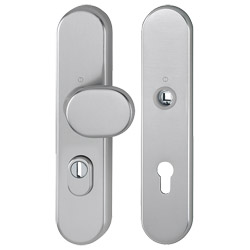 Hoppe Wohnungseingangs- und Korridortür-Wechselgarnitur ohne Lochteil 86G/3332ZA/3310, Alu silberfarbig dunkel eloxiert F9, Schildbreite 54mm, Langsch Produktbild