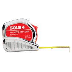 Taschenrollbandmaß Länge 3 m Bandbreite 13 mm SOLA TRI-MATIC mm/cm EG I Kunststoff Stopptaste Produktbild
