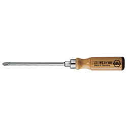 Schraubendreher PZD SW 1x80mm Ges.-L.180mm WIHA ISO8764 Rundklinge m.6KT-Ansatz Holzheft m.Lederkappe/Größenleitsystem Produktbild