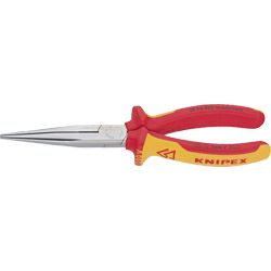 KNIPEX Flachrundzange VDE (Storch) verchromt gerade mit Mehrkomponentenhüllen Produktbild