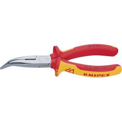 KNIPEX Flachrundzange VDE (Storch) verchromt gewinkelt mit Mehrkomponentenhüllen Produktbild