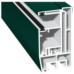 Adapterprofil 80x43mm Lg. 6,00m foliert, Revision außen <(>&<)> Rollladenführung 57x30mm Lg. 6,00m GK Weiß, mit zwei schwarzen Bürsten 60 0505-167 Moo Produktbild