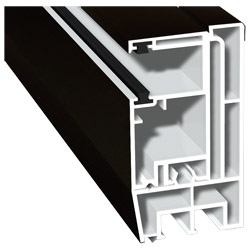 Adapterprofil 80x43mm Lg. 6,00m foliert, Revision außen <(>&<)> Rollladenführung 57x30mm Lg. 6,00m GK Braun, mit zwei schwarzen Bürsten 85 1805-167 Sc Produktbild