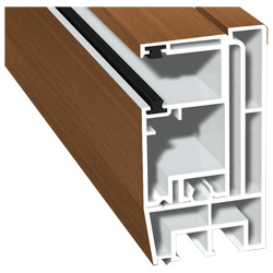 Adapterprofil 80x43mm Lg. 6,00m foliert, Revision außen <(>&<)> Rollladenführung 57x30mm Lg. 6,00m GK Braun, mit zwei schwarzen Bürsten 315 2009-167 S Produktbild
