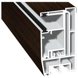 Adapterprofil 80x43mm Lg. 6,00m foliert, Revision außen <(>&<)> Rollladenführung 57x30mm Lg. 6,00m GK Braun, mit zwei schwarzen Bürsten 205 2089-167 E Produktbild
