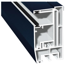 Adapterprofil 80x43mm Lg. 6,00m foliert, Revision außen <(>&<)> Rollladenführung 57x30mm Lg. 6,00m GK Weiß, mit zwei schwarzen Bürsten 51 5005-167 Sta Produktbild