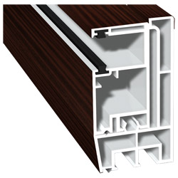 Adapterprofil 80x43mm Lg. 6,00m foliert, Revision außen <(>&<)> Rollladenführung 57x30mm Lg. 6,00m GK Braun, mit zwei schwarzen Bürsten 206 5021-167 S Produktbild