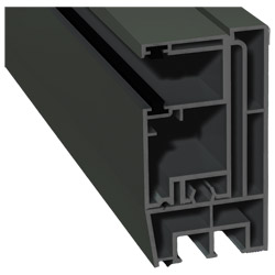 Adapterprofil 80x43mm Lg. 6,00m foliert, Revision außen <(>&<)> Rollladenführung 57x30mm Lg. 6,00m GK Grau, mit zwei schwarzen Bürsten 436 7048 Basalt Produktbild