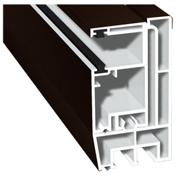 Adapterprofil 80x43mm Lg. 6,00m foliert, Revision außen <(>&<)> Rollladenführung 57x30mm Lg. 6,00m GK Braun, mit zwei schwarzen Bürsten 88 7505-167 Sc Produktbild