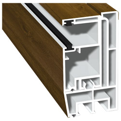 Adapterprofil 80x43mm Lg. 6,00m foliert, Revision außen <(>&<)> Rollladenführung 57x30mm Lg. 6,00m GK Braun, mit zwei schwarzen Bürsten 217 8001-167 G Produktbild