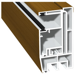 Adapterprofil 80x43mm Lg. 6,00m foliert, Revision außen <(>&<)> Rollladenführung 57x30mm Lg. 6,00m GK Braun, mit zwei schwarzen Bürsten 306 9037-167 W Produktbild