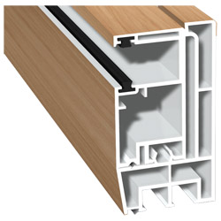 Adapterprofil 80x43mm Lg. 6,00m foliert, Revision außen <(>&<)> Rollladenführung 57x30mm Lg. 6,00m GK Braun, mit zwei schwarzen Bürsten 49197 Montana Produktbild