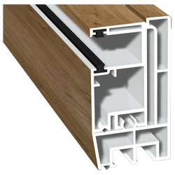 Adapterprofil 80x43mm Lg. 6,00m foliert, Revision außen <(>&<)> Rollladenführung 57x30mm Lg. 6,00m GK Braun, mit zwei schwarzen Bürsten 49240 Winchest Produktbild
