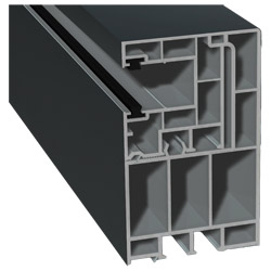 Adapterprofil 55x90mm Lg. 6,50m foliert, Revision außen <(>&<)> Rollladenführung 40x47mm Lg. 6,50m mit zwei schwarzen Bürsten GK Grau 70 1605-083 Anth Produktbild