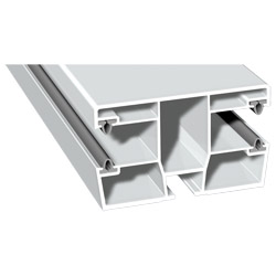 Mini-Doppel-Rollladenführung 77x47mm Lg. 6,00m Weiß, mit vier grauen Weichlippen, VE: 24m Produktbild
