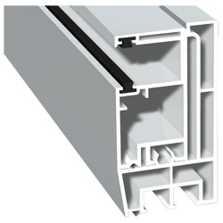 Adapterprofil 80x43mm Lg. 6,00m foliert, Revision außen <(>&<)> Rollladenführung 57x30mm Lg. 6,00m GK Weiß, mit zwei schwarzen Bürsten 72 5105-083 Lic Produktbild