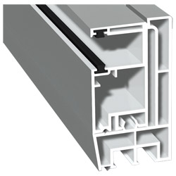 Adapterprofil 80x43mm Lg. 6,00m foliert, Revision außen <(>&<)> Rollladenführung 57x30mm Lg. 6,00m GK Weiß, mit zwei schwarzen Bürsten 70 0405-083 Sig Produktbild