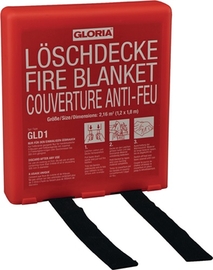 Löschdecke L1800xB1200mm  DIN EN 1869:2001 silikonbeschichtetes Glasfasergewebe mit Hardbox Produktbild