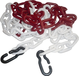Absperrkette PP rot/weiß 9 mm   Länge 3 m mit 2 Universalhaken Produktbild