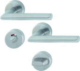 E1140/42H/42HKVS Garnitur/F69 Edelstahl matt/8 mm/8 mm/Schlitzkopf mit rot/weiß-Scheibe/Olive/40-45 mm/HOPPE-Logo Produktbild