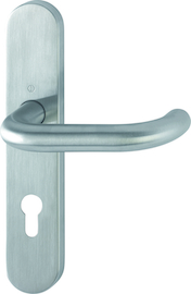 E138/353H Garnitur / F69 Edelstahl matt / fest/drehbar Kugelarretierung mit Rückholfeder / 8 mm / Profilzylinder 72 mm / 40-45 mm / HOPPE-Logo Produktbild