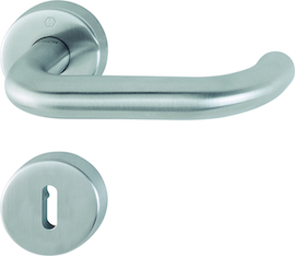 E138/42H/42HKVS Garnitur/F69-S Edelstahl matt - SecuSan (nur für Innenbereich geeignet)/8 mm//Ovalbart/40-45 mm/HOPPE-Logo Produktbild