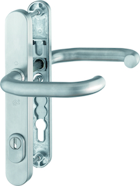 E138GF/3359ZA/3357N Garnitur/SKG***/F69 Edelstahl matt/8 mm/Profilzylinder 92mm/57-62 mm/SKG *** ® <(>&<)> HOPPE-Logo Produktbild