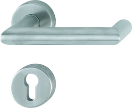 E1401/42H/42HKVS Garnitur/F69 Edelstahl matt/8 mm//Profilzylinder/40-45 mm/HOPPE-Logo Produktbild