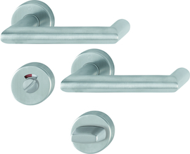 E1401/42H/42HKVS Garnitur/F69 Edelstahl matt/8 mm/8 mm/Schlitzkopf mit rot/weiß-Scheibe/Olive/40-45 mm/HOPPE-Logo Produktbild