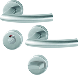 E1430/42H/42HKVS Garnitur/F69 Edelstahl matt/8 mm/8 mm/Schlitzkopf mit rot/weiß-Scheibe/Olive/40-45 mm/HOPPE-Logo Produktbild