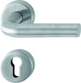 E150/42H/42HKVS Garnitur/F69 Edelstahl matt/8 mm//Profilzylinder/40-45 mm/HOPPE-Logo Produktbild