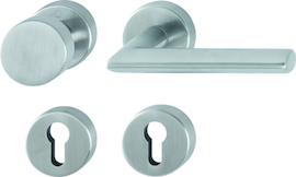 E58/42H/42HKVS/1140 Garnitur/F69 Edelstahl matt/8 mm/Profilzylinder/40-45 mm/HOPPE-Logo Produktbild