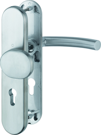 E86G/3331A/3440/1433Z Garnitur/ES0 (SK1)/F69 Edelstahl matt/8 mm/Profilzylinder 72mm/37-42 mm/HOPPE-Logo Produktbild