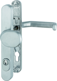 E86G/3359ZA/3357N/1313G Garnitur / ES1 / F69 Edelstahl matt / 8 mm / Profilzylinder 92 mm / 62-67 mm / HOPPE-Logo Produktbild