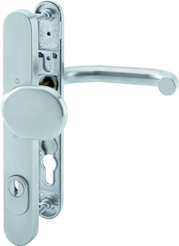 E86G/3359ZA/3357N/138GF Garnitur/SKG***/F69 Edelstahl matt/8 mm/Profilzylinder 92mm/57-62 mm/SKG *** ® <(>&<)> HOPPE-Logo Produktbild