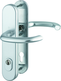 FS-1138F/3332ZA/3310 Garnitur/Antipanik-Vierkantstift/ES1/F1 Alu natur/9mm/Profilzylinder 92mm/67-72 mm/HOPPE-Logo Produktbild