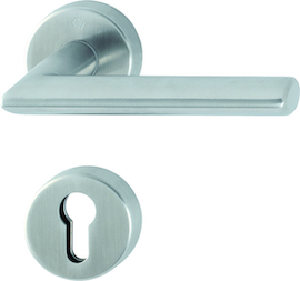 FS-E1140/42H/42HS Garnitur/Profilvollstift/F69 Edelstahl matt/9mm/Profilzylinder/40-65 mm/HOPPE-Logo Produktbild