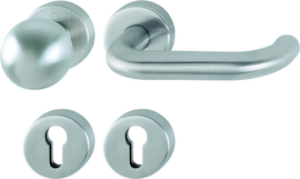 FS-E50/42H/42HS/138 Garnitur / F69 Edelstahl matt / 9 mm / FDW-Profilvollstift / Profilzylinder / 40-65 mm / außen=fest, innen=fest/drehbar Kugelarret Produktbild