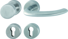 FS-E58/42H/42HS/1138 Garnitur/F69 Edelstahl matt/9mm/Profilzylinder/40-65 mm/HOPPE-Logo Produktbild