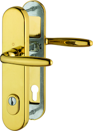 M151/3332ZA/3310 Garnitur (beids Lochteile für HOPPE-Schnellstift)/ES1/F77-R Messingfpoliert - Resista®/10mm/Profilzyl Produktbild