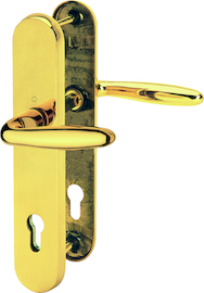 M151/361A/360 Garnitur HOPPE-Schnellstift//SK0 Anbohrschutz/F77-R Messingf.poliert - Resista®/10mm/Profilzylinder 92mm/T Produktbild