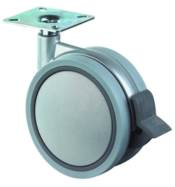 Kunststoffdoppelrolle mit Feststeller Rad-D. 60 mm Tragfähigkeit 35 kg   mit Anschraubplatte Kunststoff grau Produktbild