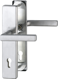 FS-E1643F/2221/2210 Garnitur/ES1/F69 Edelstahl matt/Profilzylinder 92mm/9mm/Profilvollstift/67-72 mm/HOPPE-Logo Produktbild