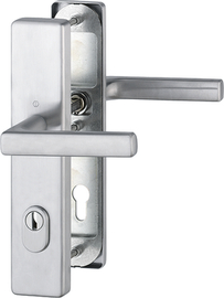 FS-E1643F/2222ZA/2210 Garnitur/ES1/F69 Edelstahl matt/Profilzylinder 92mm/9mm/Profilvollstift/67-72 mm/HOPPE-Logo Produktbild