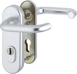 554/3346/1810 Garnitur/F1 Alu natur/8mm/40mm vorst./Profilzylinder 92mm/57-62 mm/HOPPE-Logo Produktbild